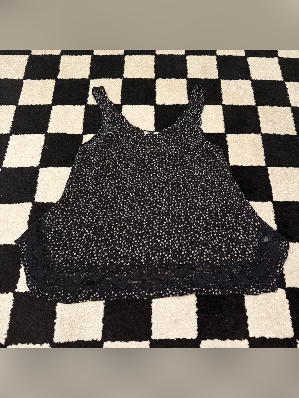 Mudd Blaxk & White Abstract Dot Lace Trim Tank Top Cami